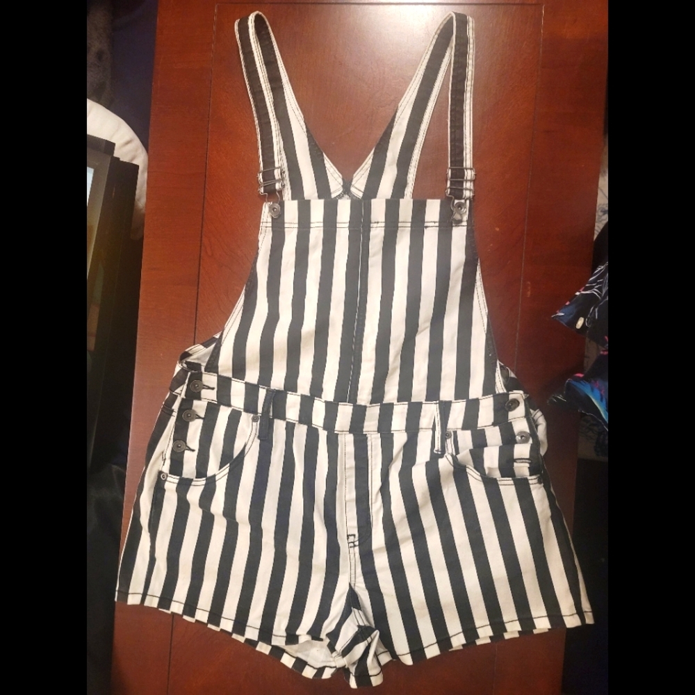 Black and white striped overalls